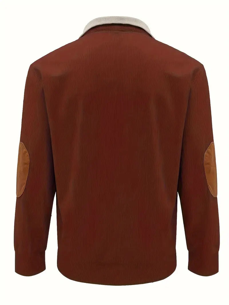 Heren Trui met Contrasterende Kraag en Knopen – Casual Pullover met Elleboogstukken, Warme Gebreide Trui voor Herfst en Winter