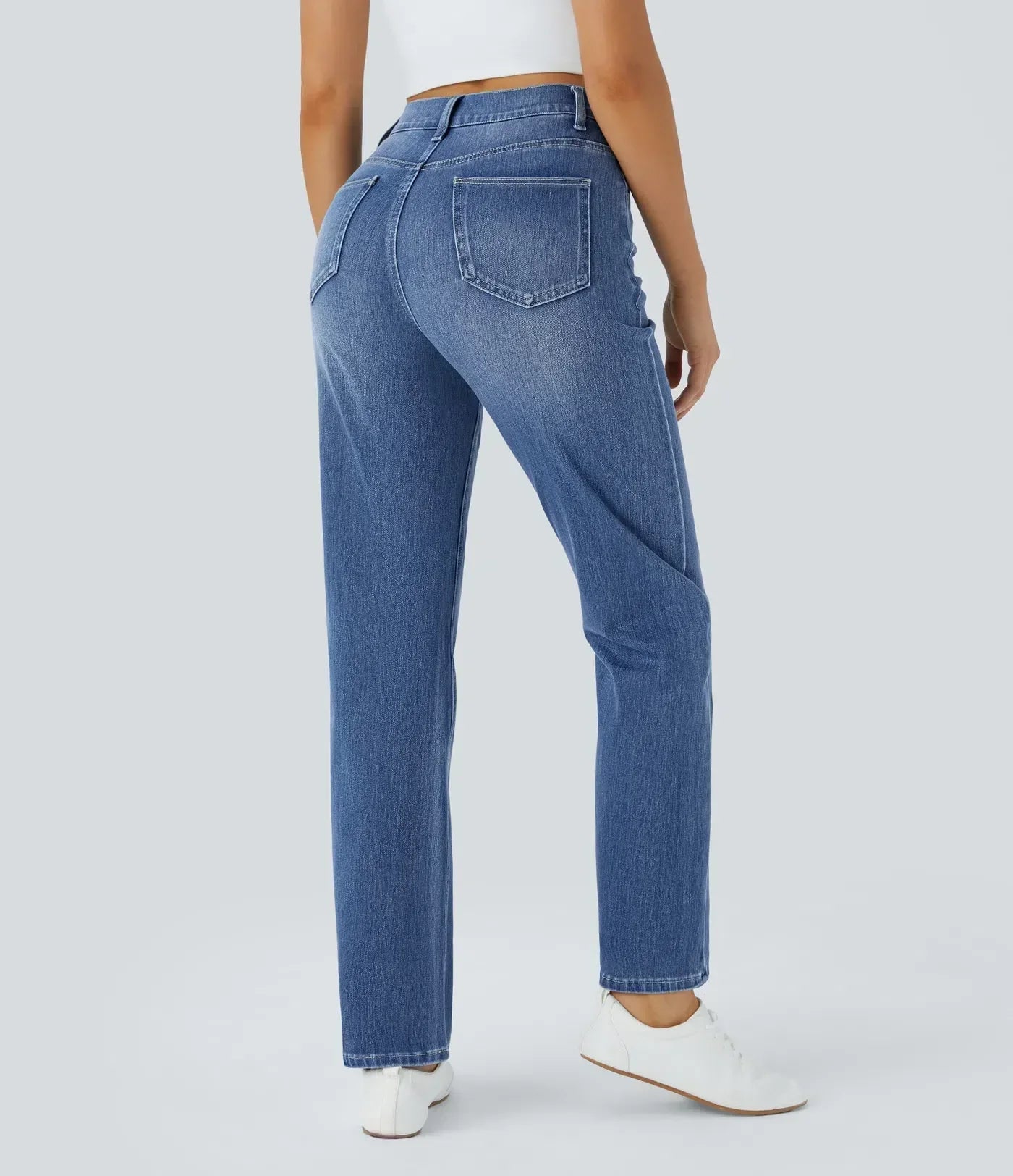 Dames Hoge Taille Stretch Broek – Comfortabele Slim Fit met Zakken