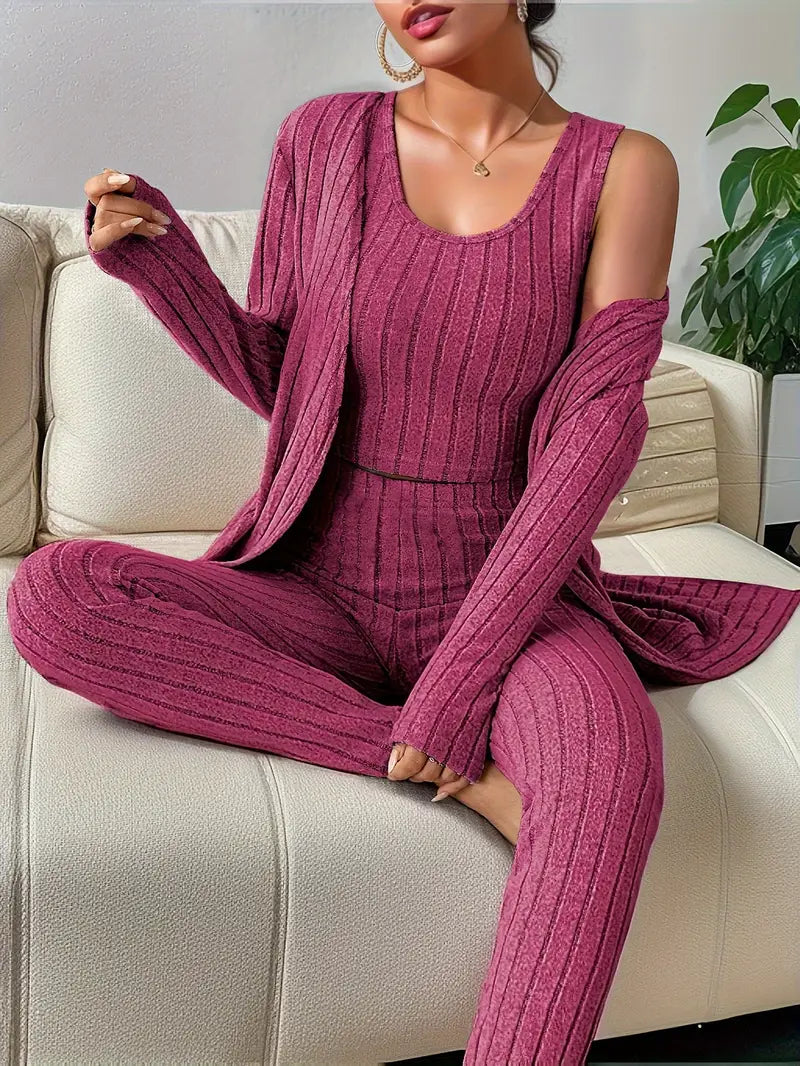 Lounge Edit 3-Delige Ribbed Set voor Dames – Comfortabel & Stijlvol Loungepak