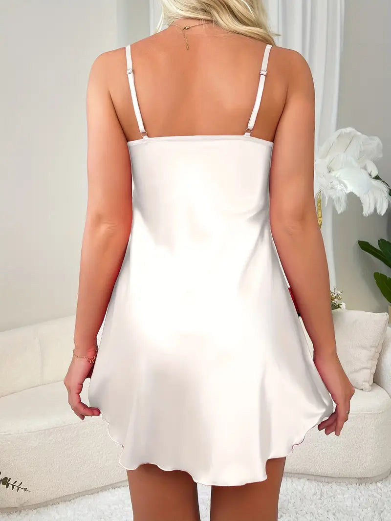 Lily Women's Sexy Solid Silky Lace Trim Sleepwear Dress