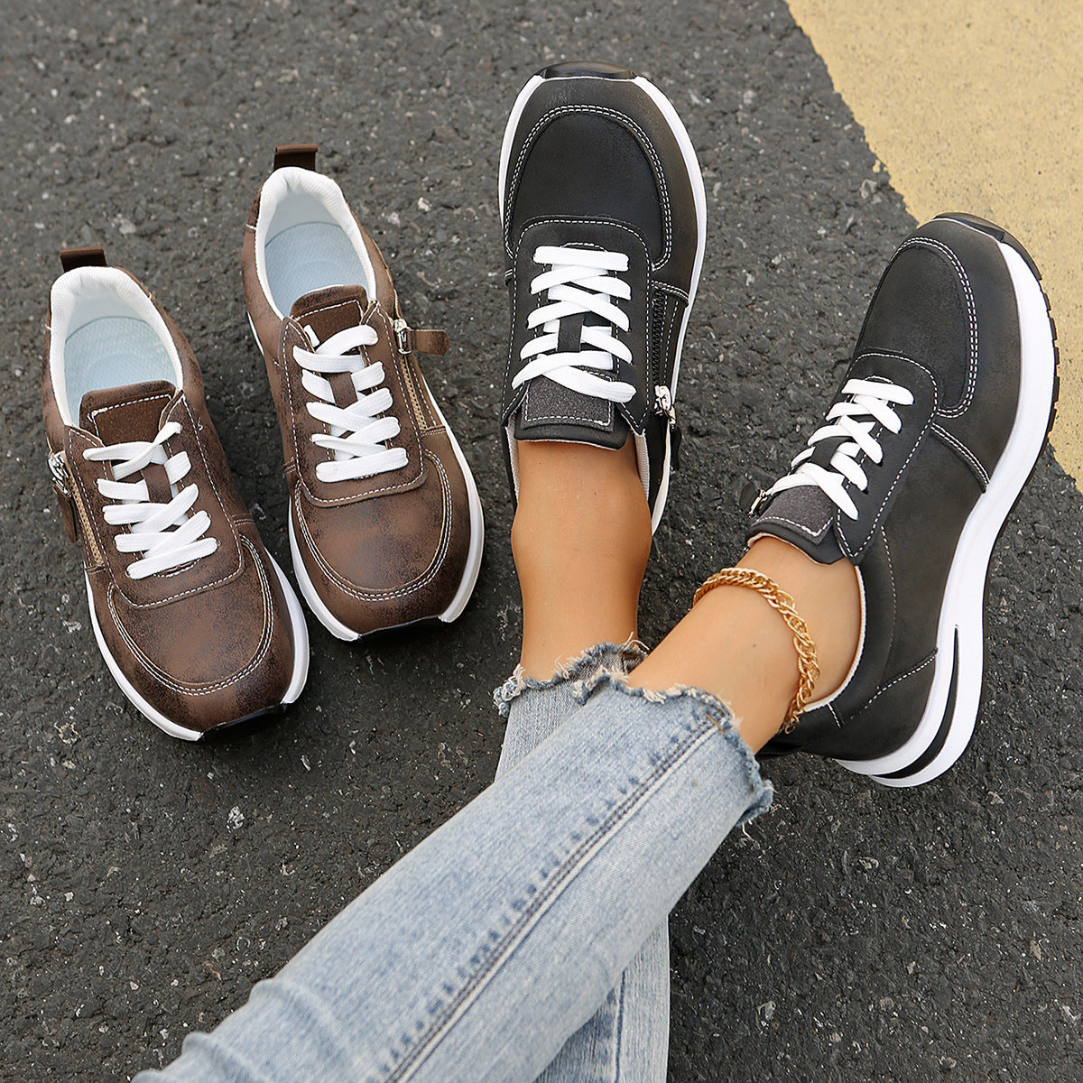 Dames Sneakers met Verborgen 10cm Verhoging – Lichtgewicht Streetwear Schoenen met Comfortzool en Zijrits