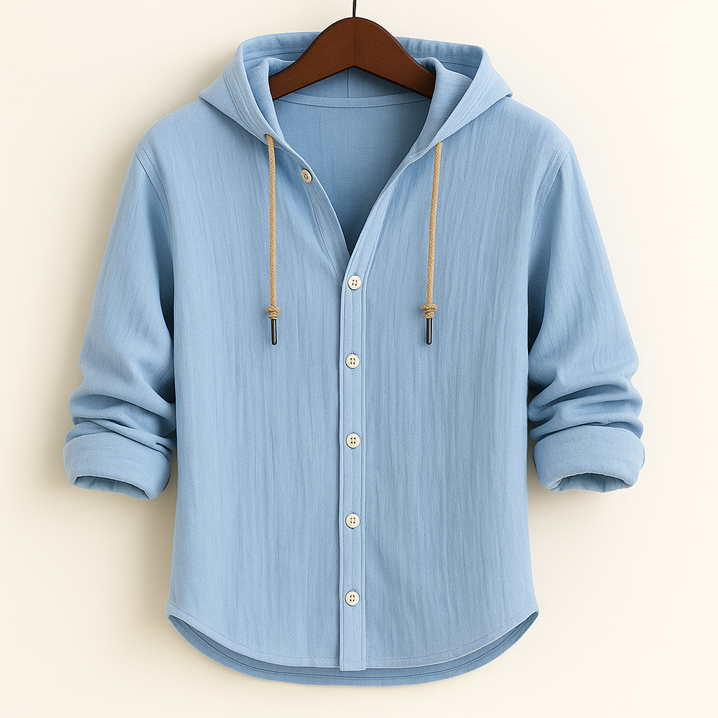 Heren Hoodie Shirt – Lichtgewicht Katoen-Linnen, Ademend & Stijlvol