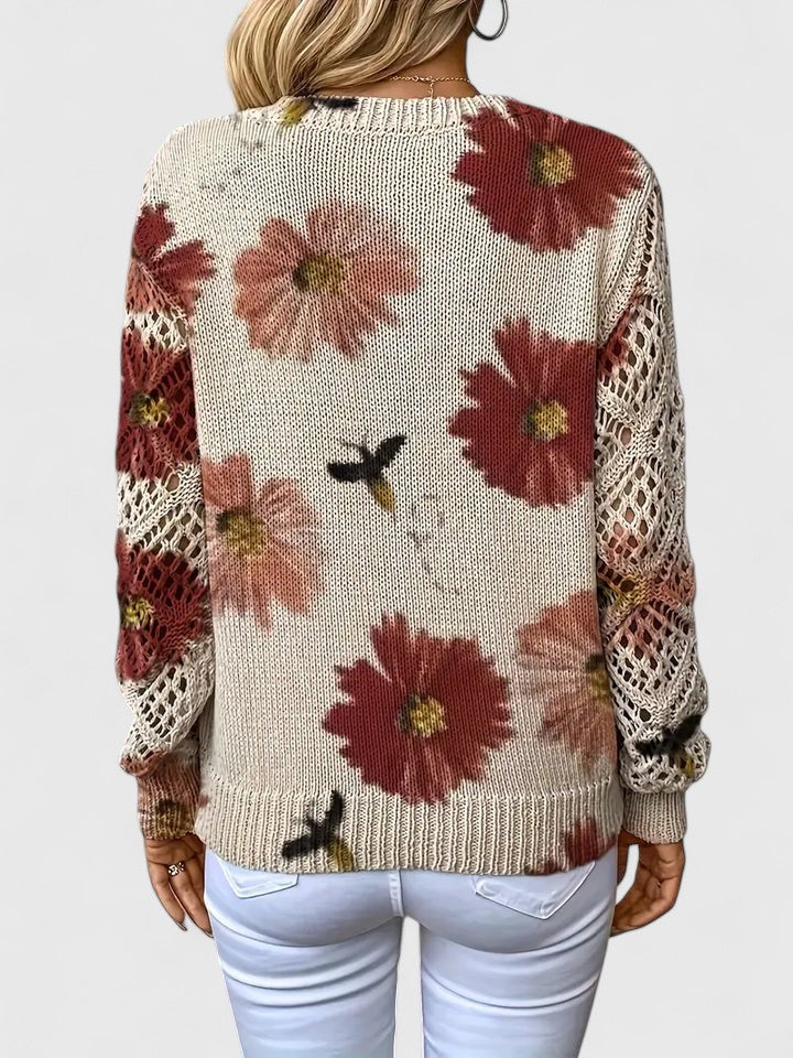 Elegante Bloementrui met Luchtige Mouwen en Zachte V-Hals