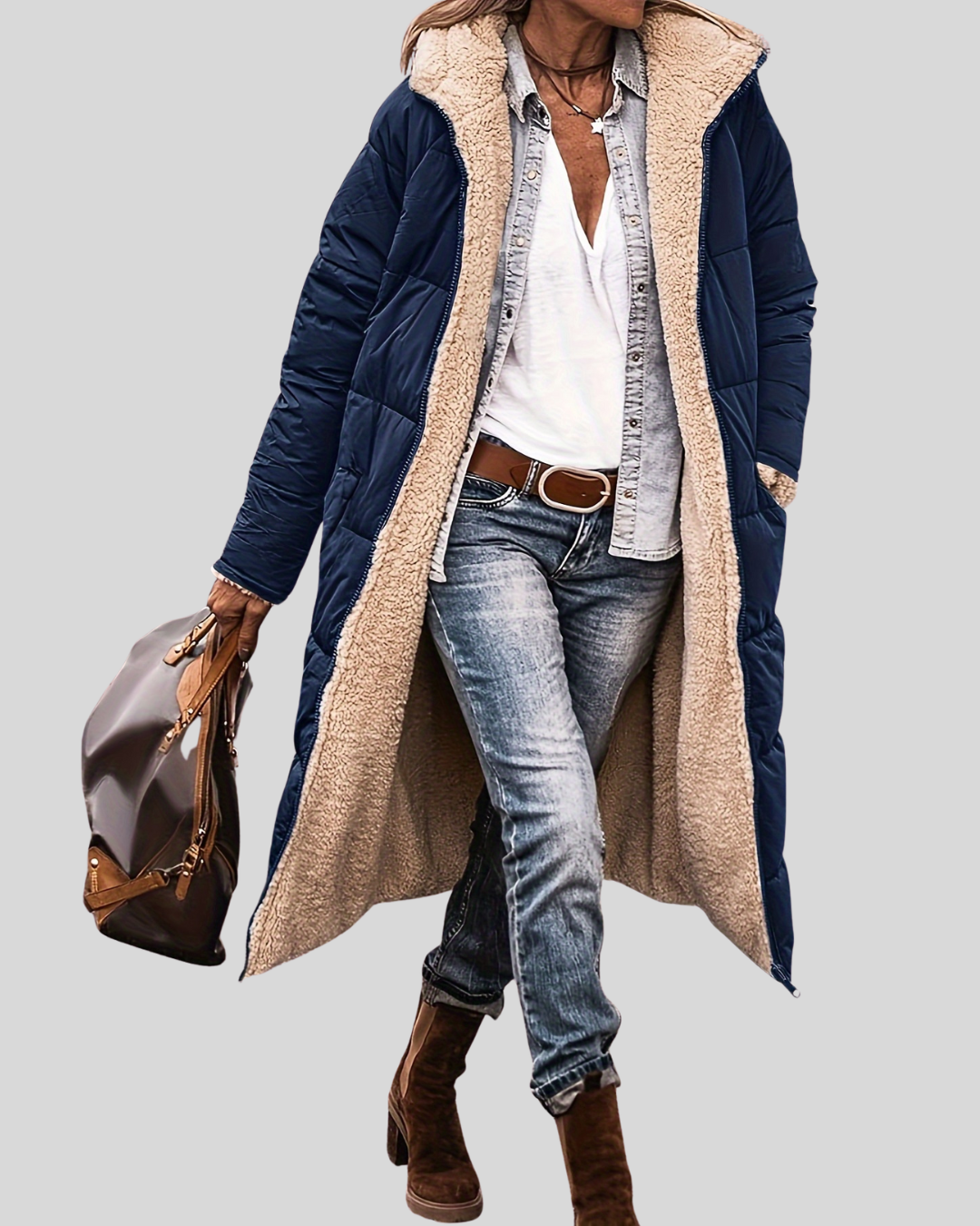 Lange Herfstjas met Warme Teddyvoering – Stijlvolle & Comfortabele Damesjas voor de Herfst
