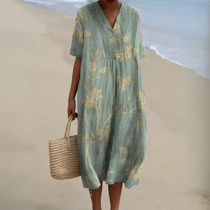 Midi Jurk met Zomerse Print – Luchtig Comfort & Moeiteloze Chic