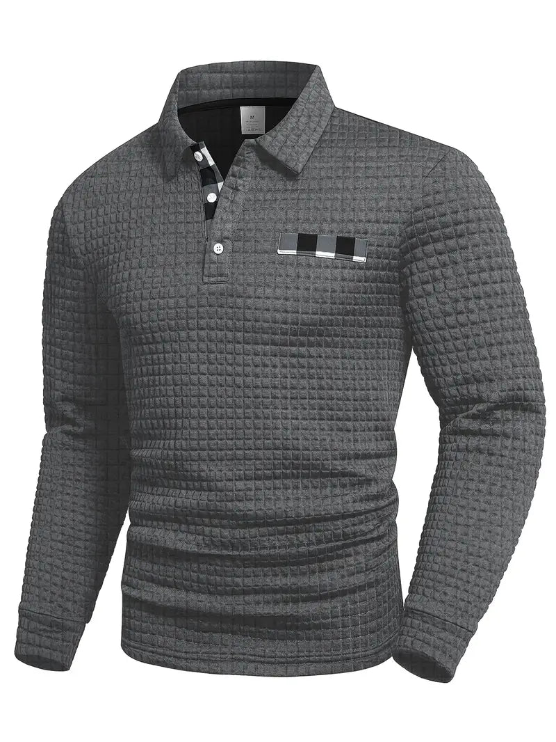Heren Casual Lange Mouw Gebreide Polo Shirt – Stijlvolle Knopen Smart Casual Top