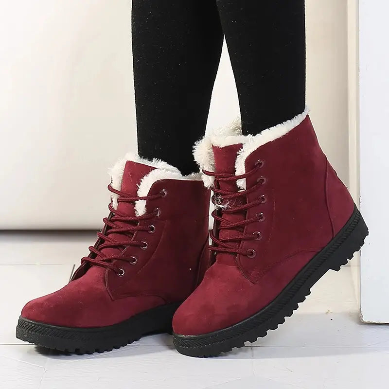 Dames Winter Snowboots – Warme Enkelboots met Veters, Bontvoering en Antislip Zool