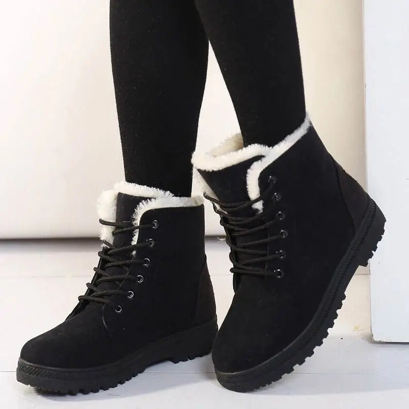 Dames Winter Snowboots – Warme Enkelboots met Veters, Bontvoering en Antislip Zool