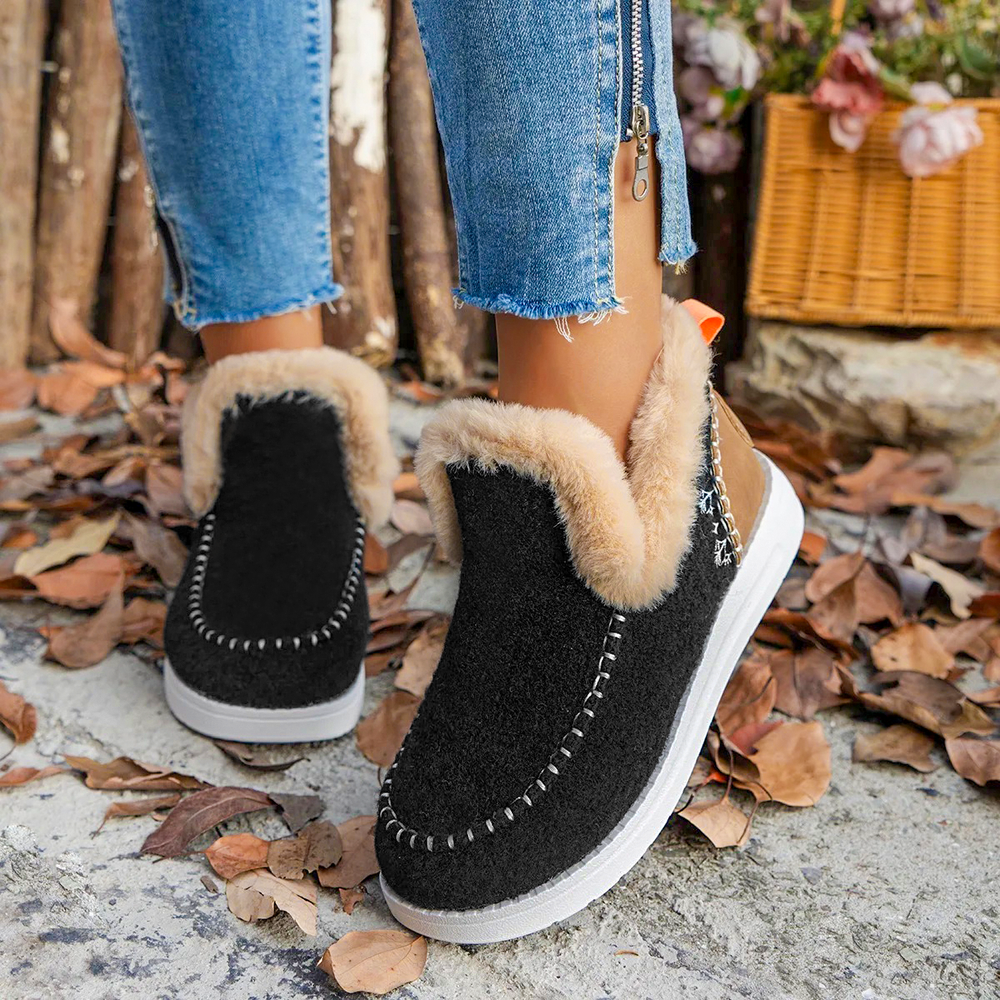 Dames Fleece Enkelboots – Warme Slip-On Winter Schoenen met Orthopedische Steun