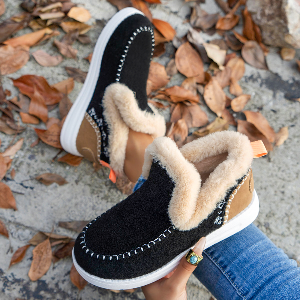 Dames Fleece Enkelboots – Warme Slip-On Winter Schoenen met Orthopedische Steun
