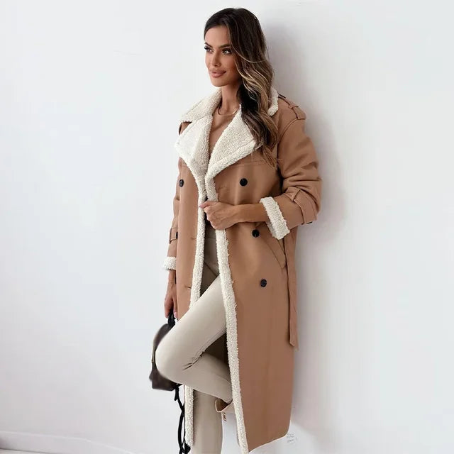 Dames Winterjas in Shearling Stijl – Gezellige Lange Jas voor Koud Weer