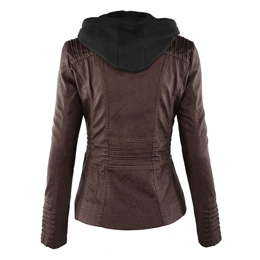 Dames Jas van Imitatieleer met Capuchon – Getailleerd, Lichtgewicht, Tussenjas