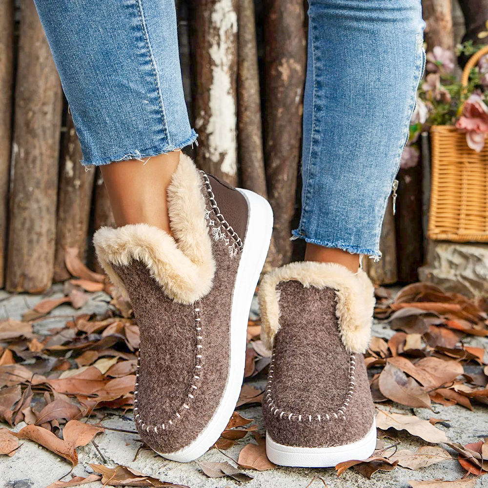 Dames Fleece Enkelboots – Warme Slip-On Winter Schoenen met Orthopedische Steun