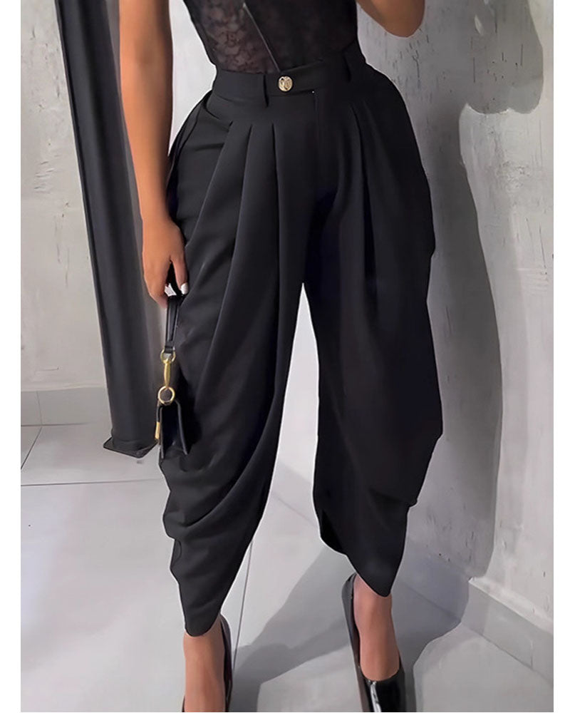 Business Casual Broek – High Waist Loose Fit met Elegante Drape en Zakken