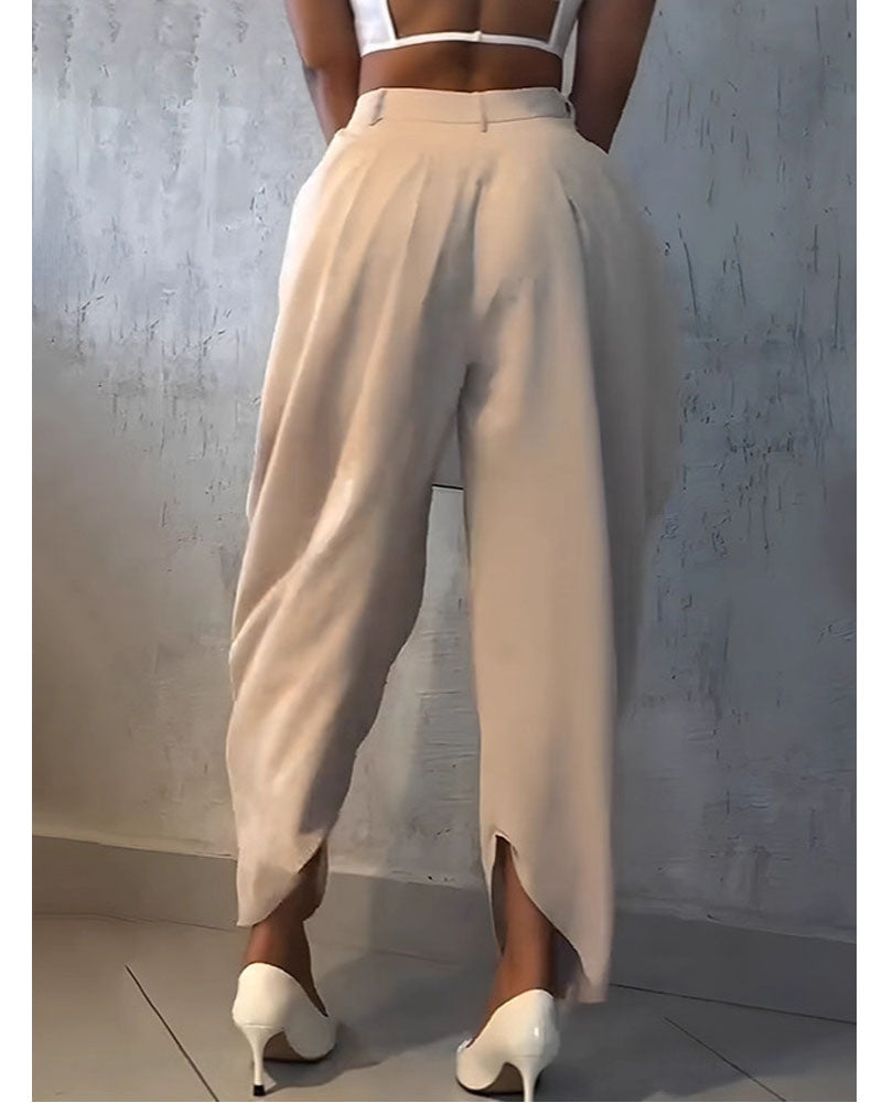 Business Casual Broek – High Waist Loose Fit met Elegante Drape en Zakken