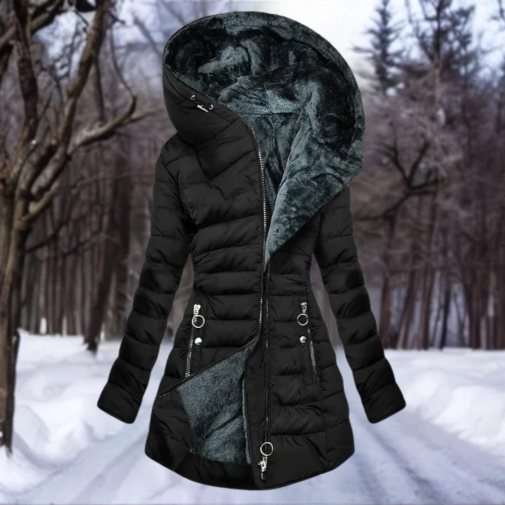 Dames Winterjas – Lange Pluche Jas met Capuchon en Warme Voering
