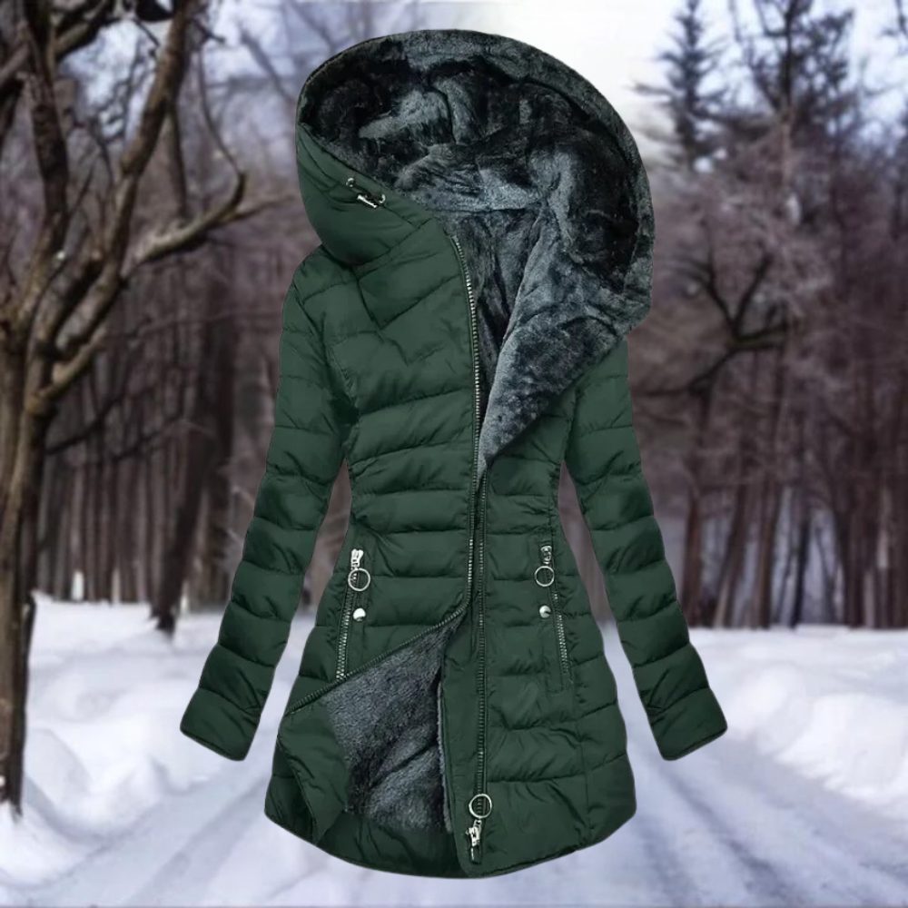Dames Winterjas – Lange Pluche Jas met Capuchon en Warme Voering