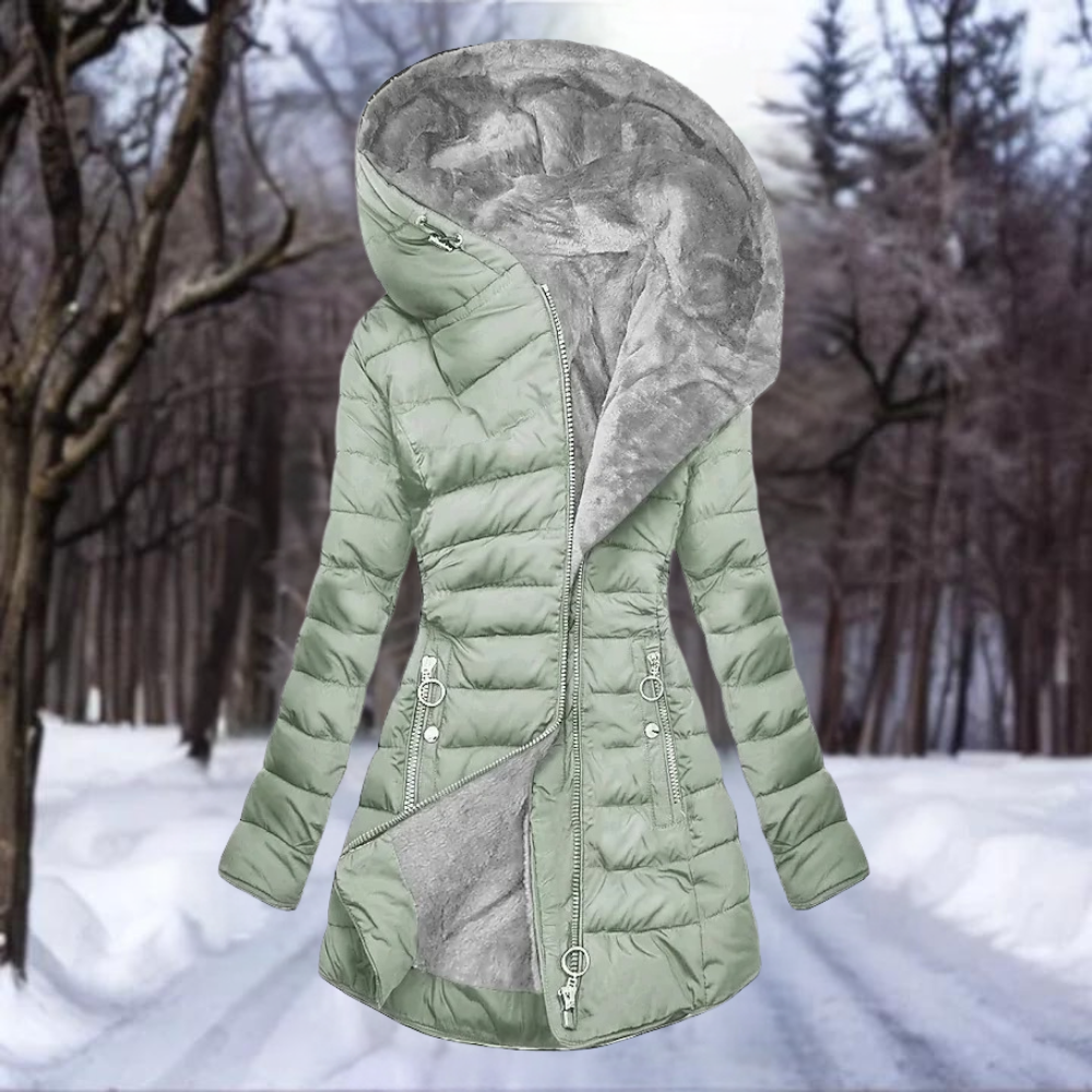 Dames Winterjas – Lange Pluche Jas met Capuchon en Warme Voering