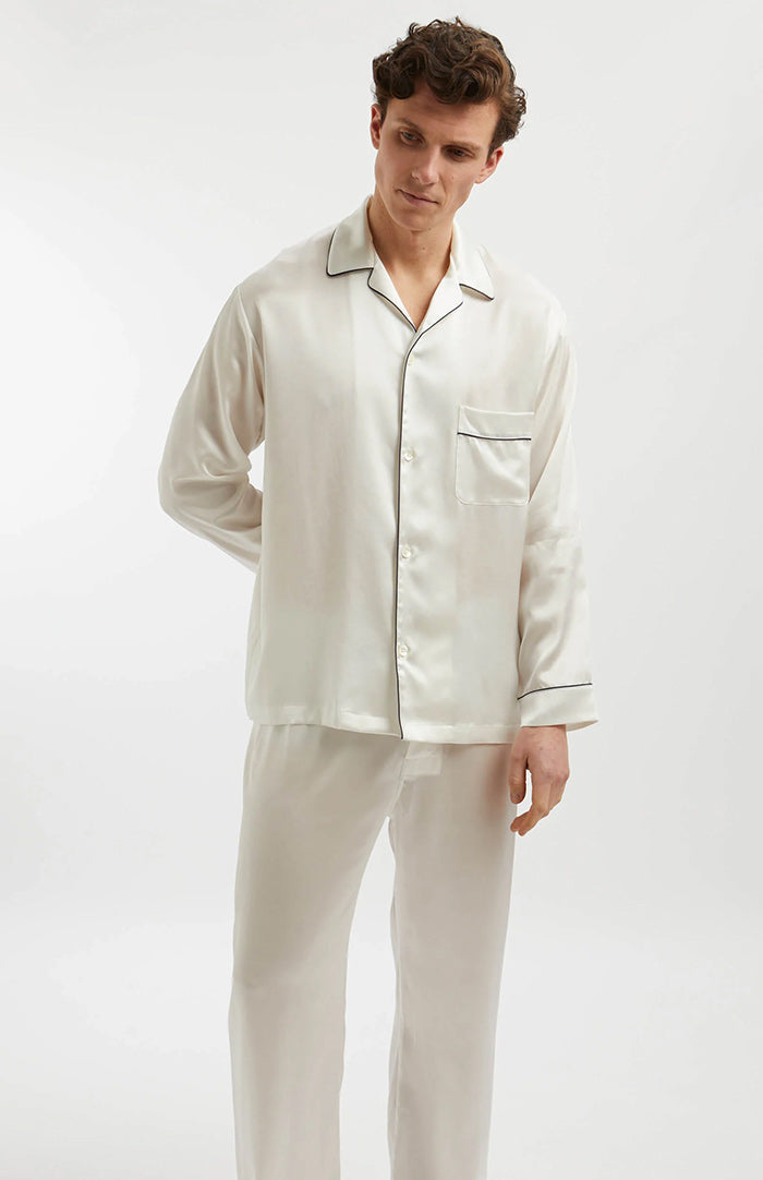 Classic White Men’s Satin Loungewear Set – Soft, Stylish & Comfortable