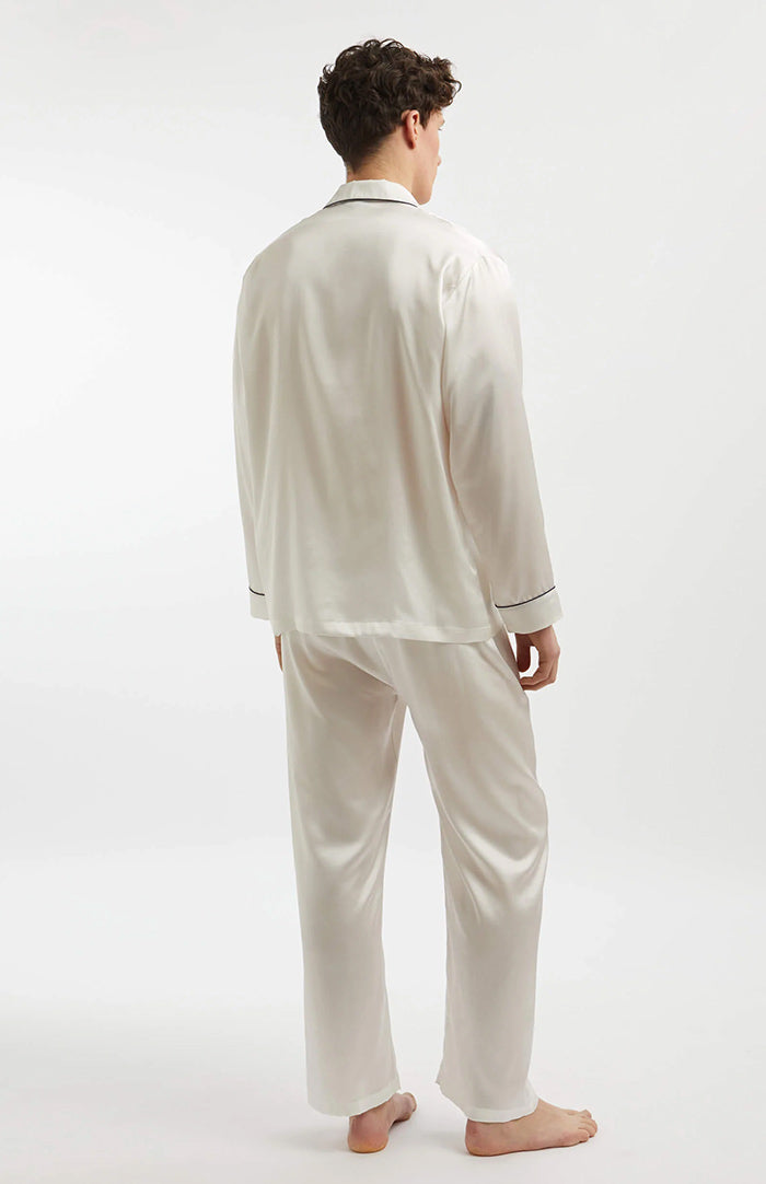 Classic White Men’s Satin Loungewear Set – Soft, Stylish & Comfortable