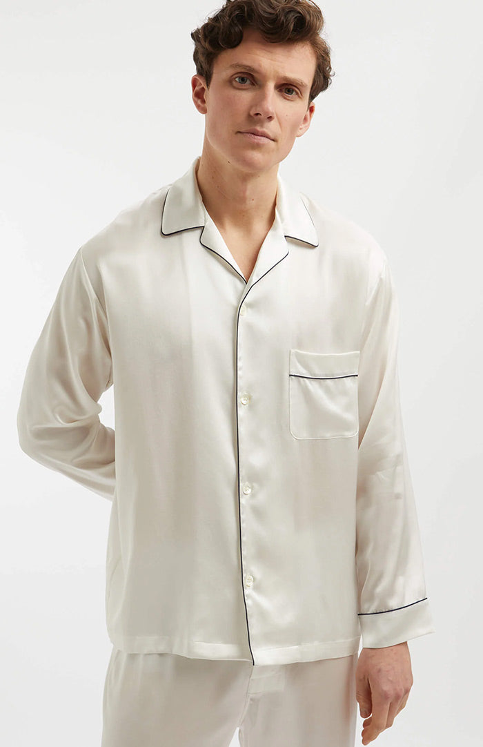 Classic White Men’s Satin Loungewear Set – Soft, Stylish & Comfortable
