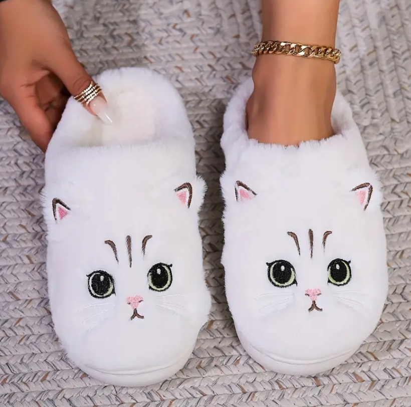 Dames Pluche Katten Pantoffels – Zachte Huisschoenen met Schattig Kitten Design