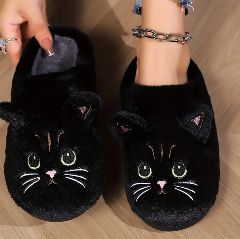 Dames Pluche Katten Pantoffels – Zachte Huisschoenen met Schattig Kitten Design