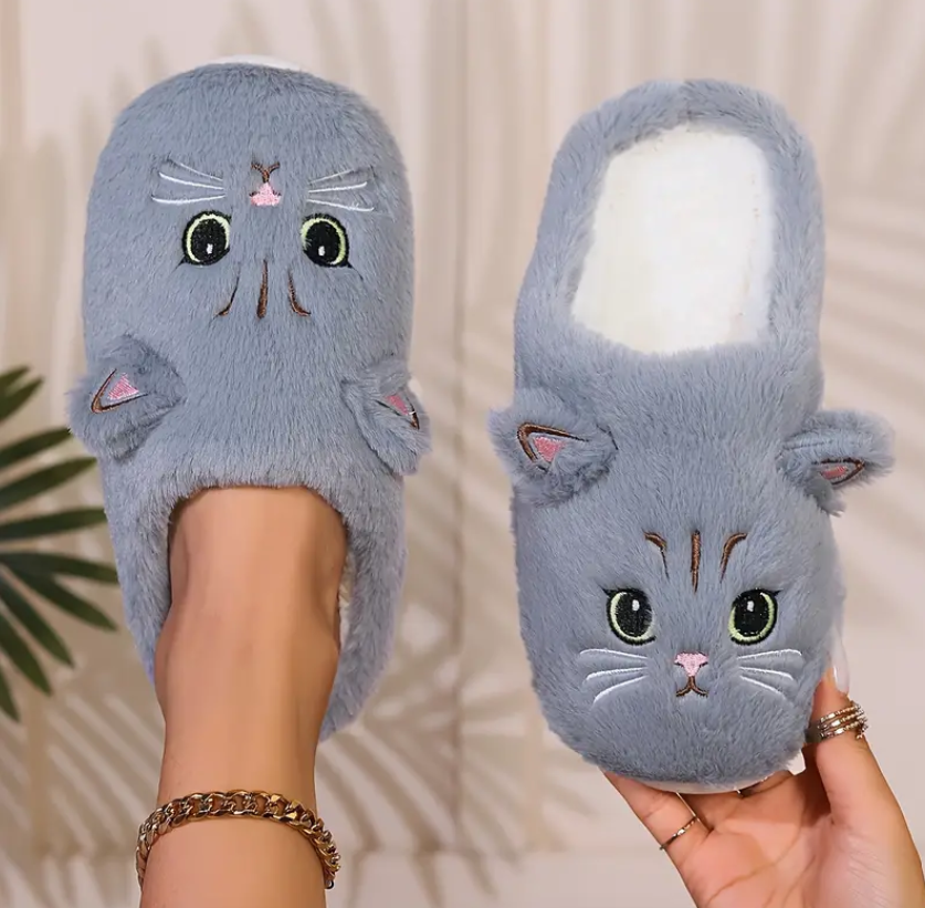 Dames Pluche Katten Pantoffels – Zachte Huisschoenen met Schattig Kitten Design