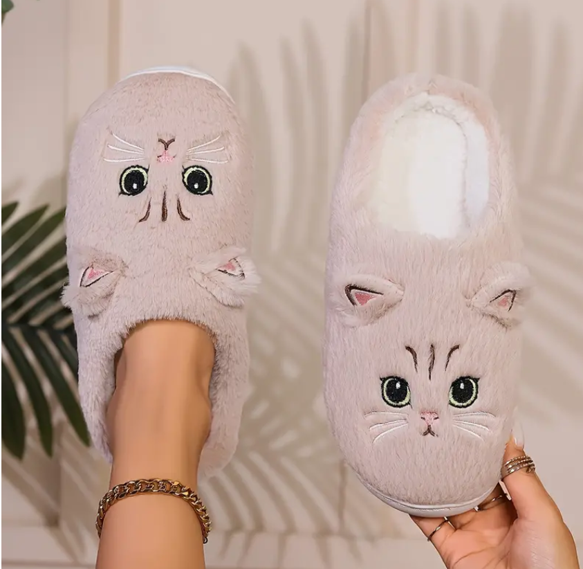 Dames Pluche Katten Pantoffels – Zachte Huisschoenen met Schattig Kitten Design
