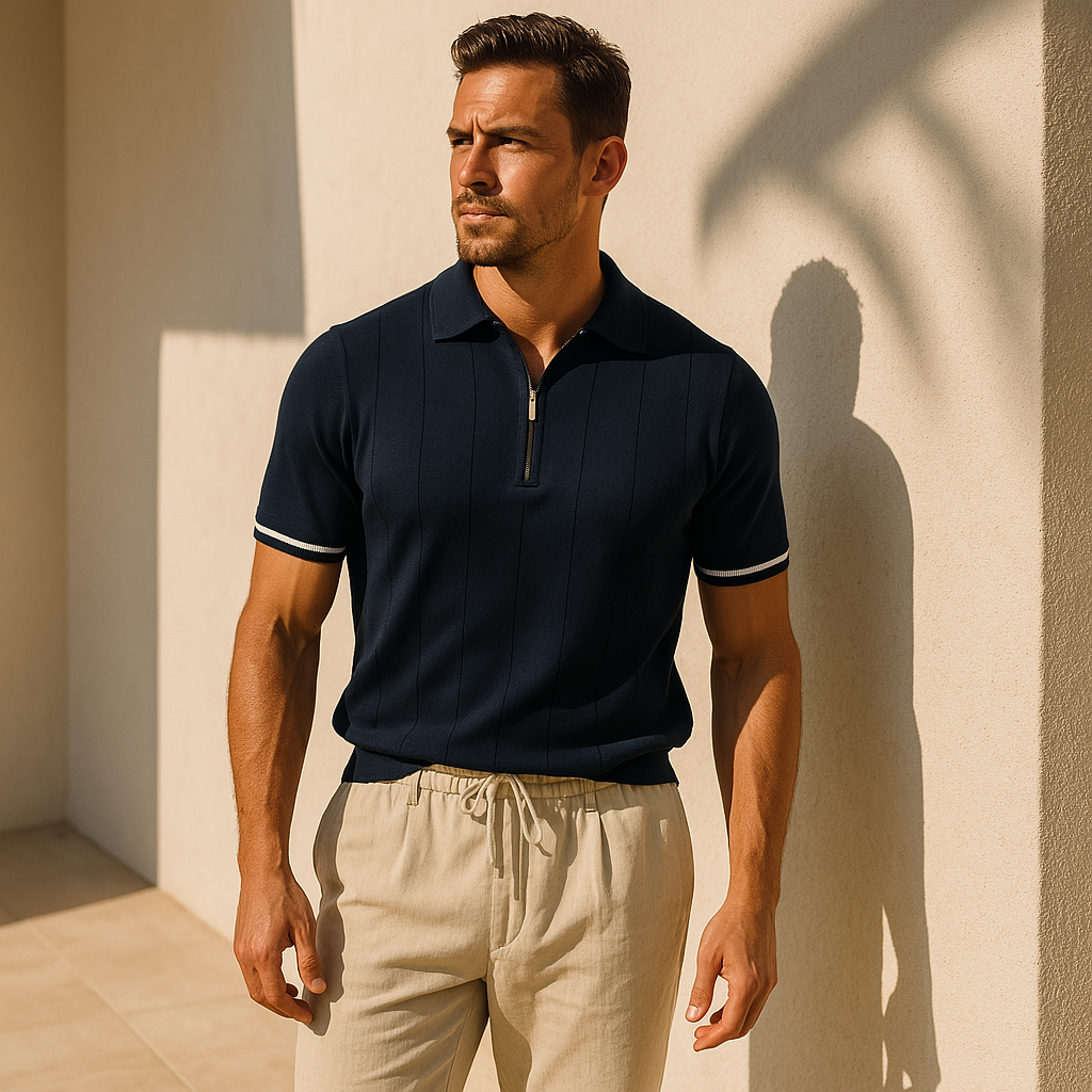 Polo met Rits – Luxe Herenpolo van Stretchstof met Sportieve Knit Details