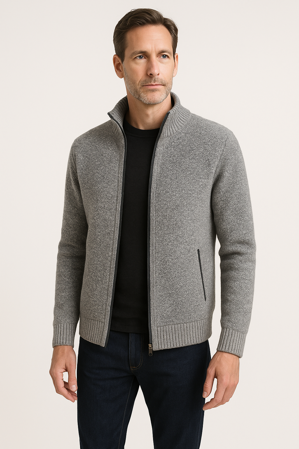 Heren Gebreid Vest met Rits – Comfortabele Lichtgewicht Trui Jas voor Casual & Kantoor