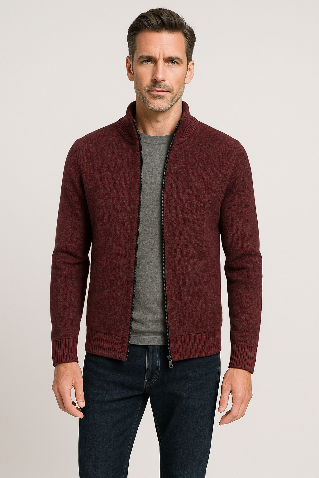 Heren Gebreid Vest met Rits – Comfortabele Lichtgewicht Trui Jas voor Casual & Kantoor