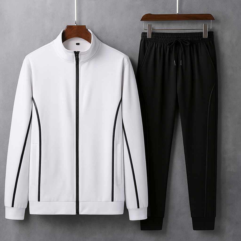 Premium Tracksuit voor Heren – Luxe Trainingspak met Contour Piping en Dubbelgebreide Performance Blend