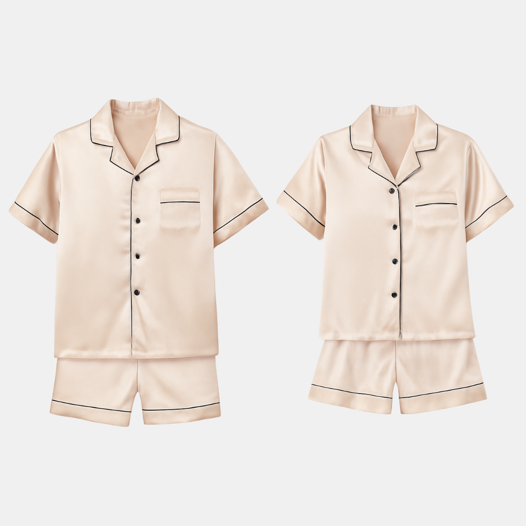 IJszijde Satijnen Pyjama’s voor Koppels – Korte Mouwen Nachtkleding voor Dames en Heren