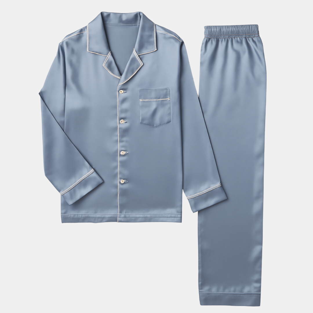 Heren Ice Silk Pyjama Set – Satijnen Loungepak met Lange Mouwen en Broek voor Lente, Herfst en Zomer