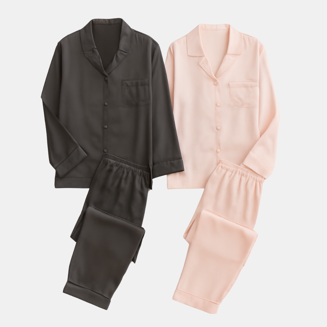 Bijpassende Koppelpyjama Set – Ademend Ice Silk Huispak voor Hem & Haar, Lange Mouwen, Lente & Herfst