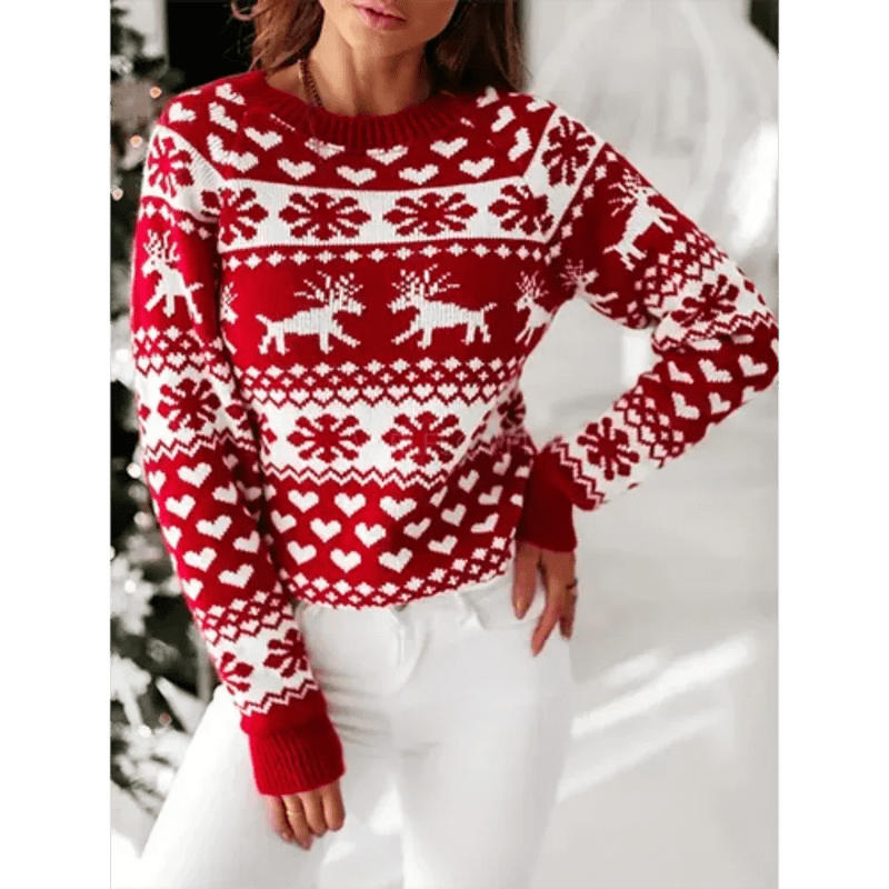 Dames Gebreide Kersttrui met Modern Breipatroon – Warm en Comfortabel voor de Winter, Loose Fit, Diverse Kleuren, S-XL 0