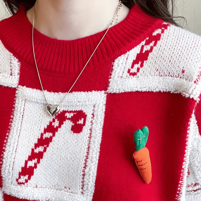 Dames Kersttrui met Ruitpatroon en Snoepstokken – Feestelijke Rode Sweater voor de Winter 1