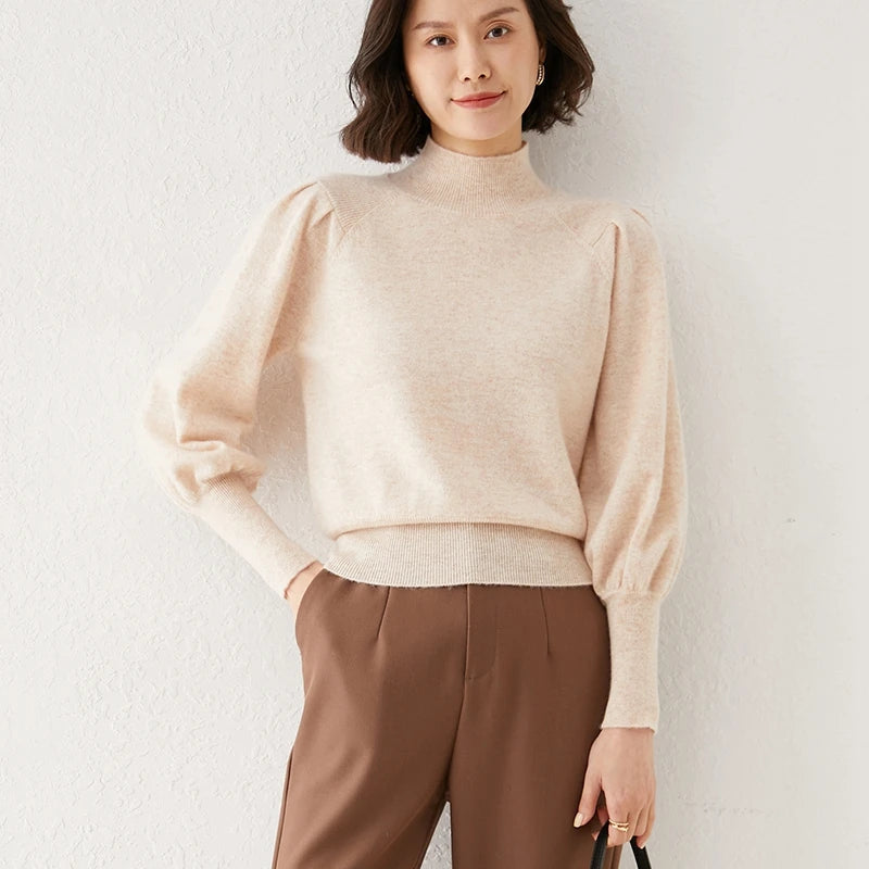 Damestrui met Ballonmouwen en Opstaande Kraag - Elegante en Comfortabele Dames Truien voor Kantoor en Casual Gebruik 4