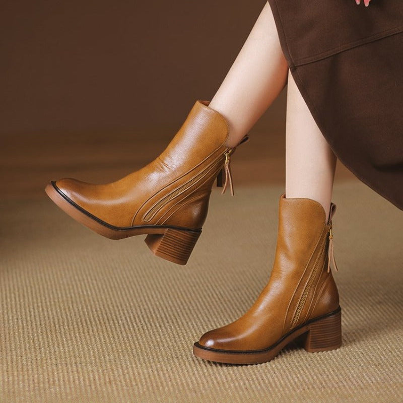 Enkellaarsjes Dames – Premium Leren Laarsjes met Comfortabele Hak & Antislipzool