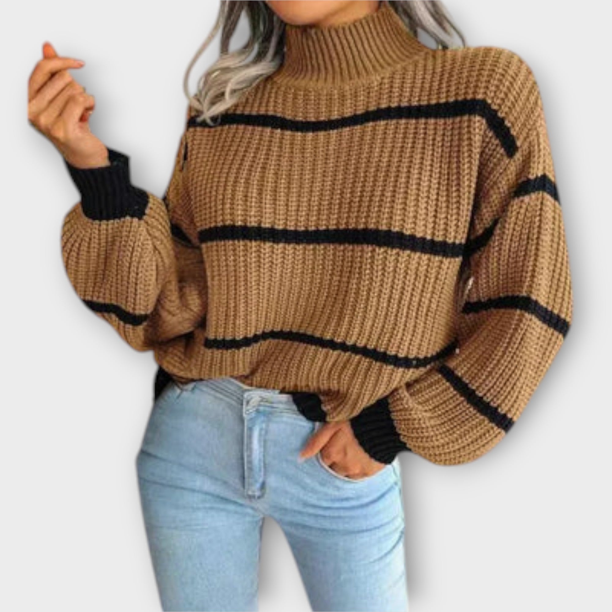 Trui met Col en Strepen – Warm, Stijlvol & Comfortabel