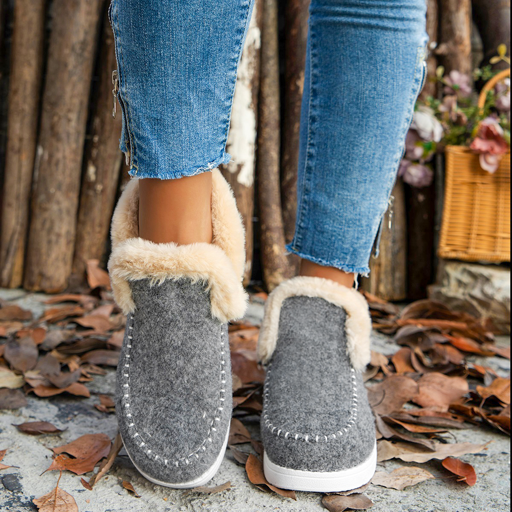 Dames Fleece Enkelboots – Warme Slip-On Winter Schoenen met Orthopedische Steun