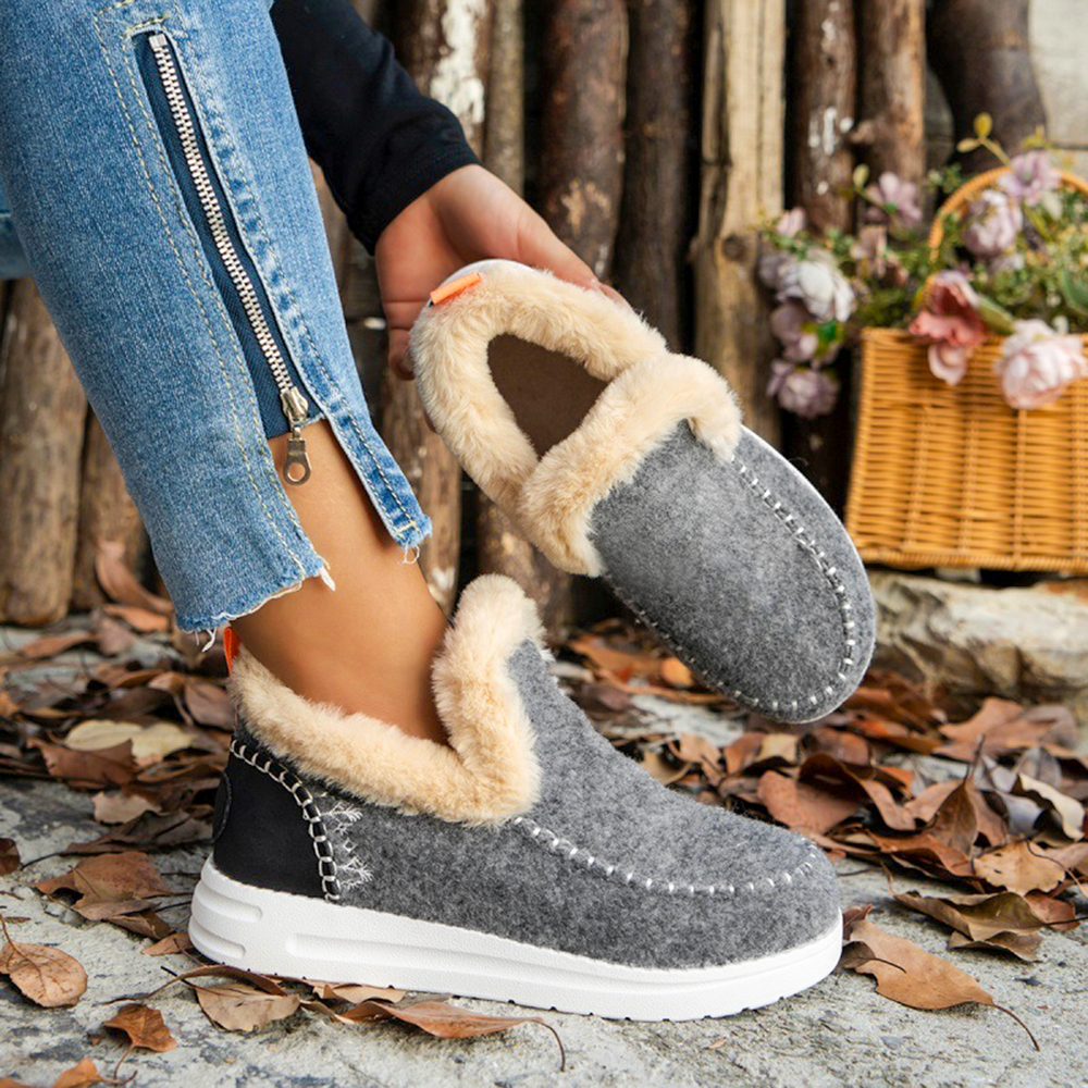 Dames Fleece Enkelboots – Warme Slip-On Winter Schoenen met Orthopedische Steun
