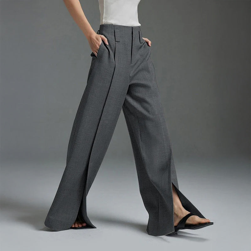 High-Waist Broek met Split aan de Voorkant – Elegante & Comfortabele Damespantalon