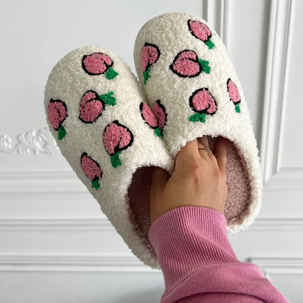 Warme & Zachte Dames Pantoffels met Fruitdesign – Antislip & Comfortabel