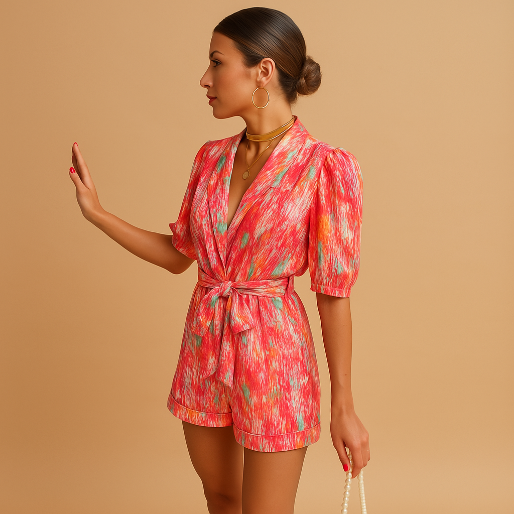 Lichtgewicht Zomerjumpsuit met Riem – Vrolijke Print, Comfortabele Pasvorm
