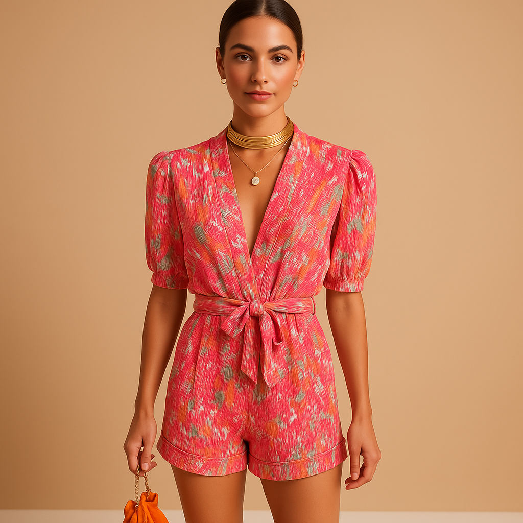 Lichtgewicht Zomerjumpsuit met Riem – Vrolijke Print, Comfortabele Pasvorm
