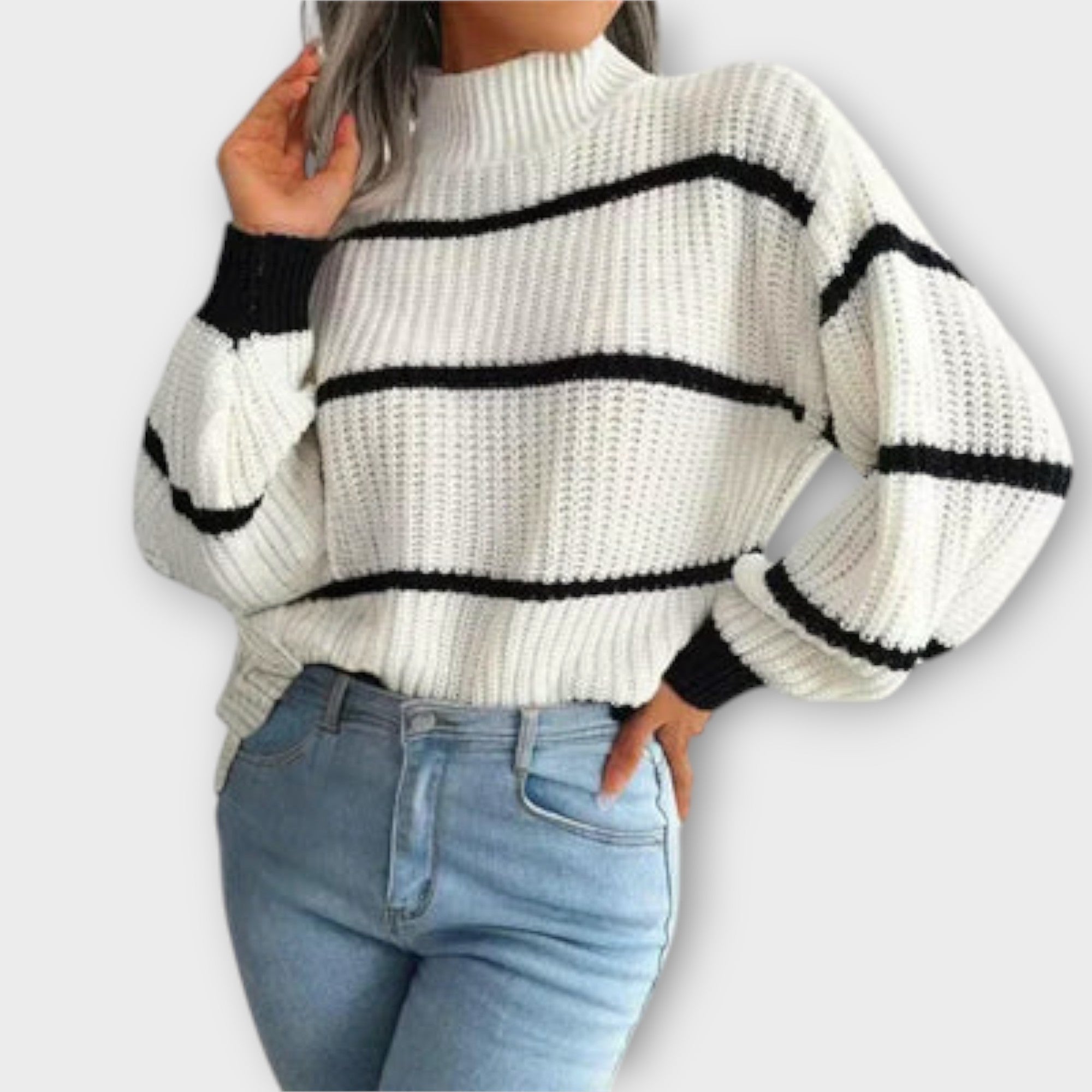Trui met Col en Strepen – Warm, Stijlvol & Comfortabel