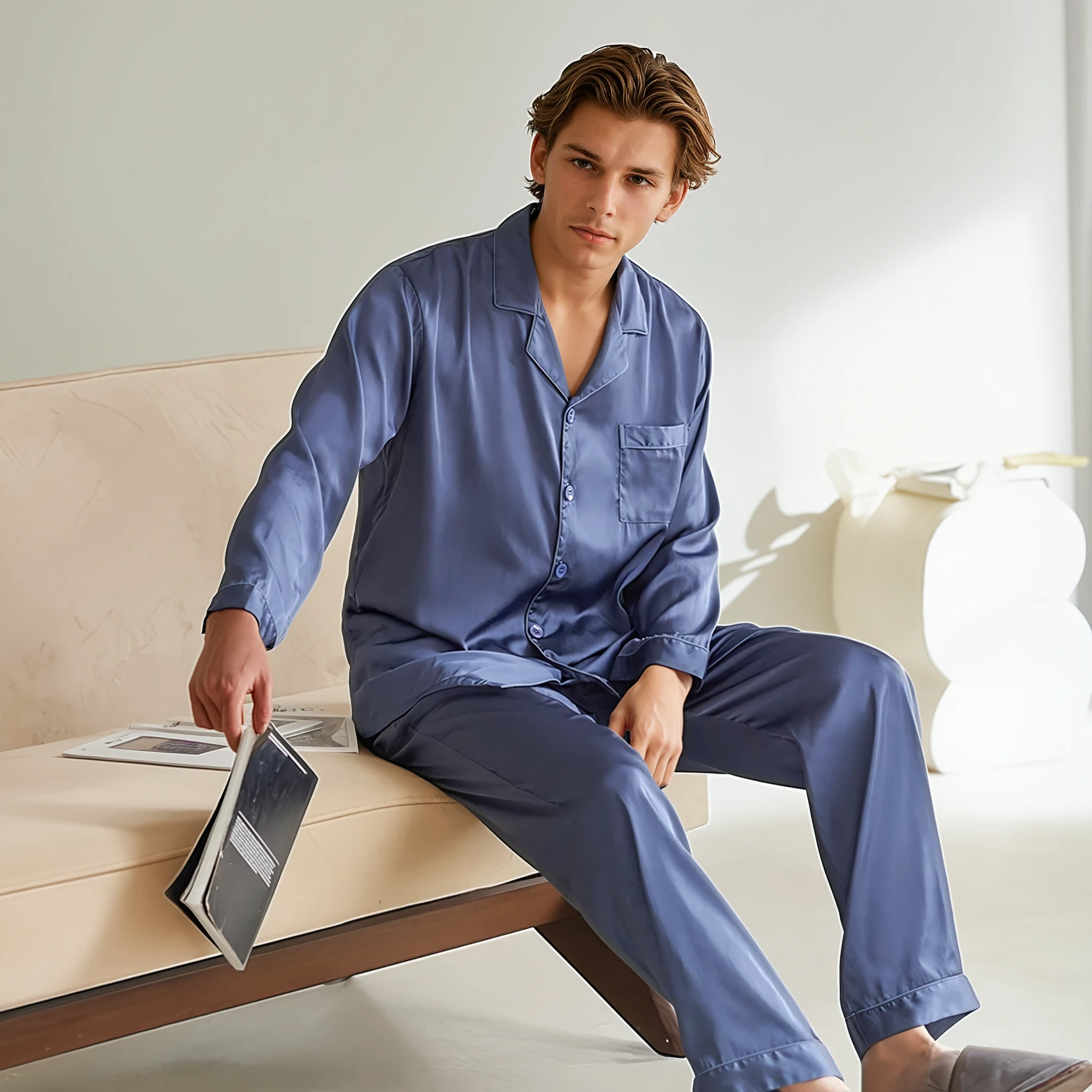 Bijpassende Koppelpyjama Set – Ademend Ice Silk Huispak voor Hem & Haar, Lange Mouwen, Lente & Herfst