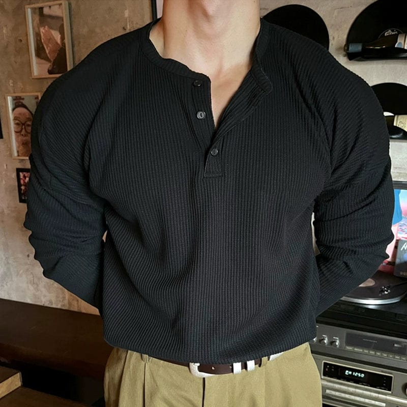 Knitted Collar Longsleeve Shirt – Tijdloze Gebreide Pullover met Kraag voor Heren